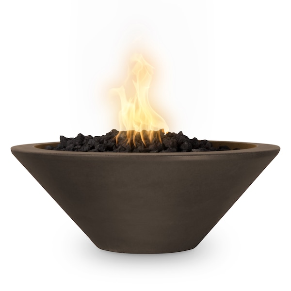 The Outdoor Plus 24 Round Cazo Fire Bowl - GFRC Concrete - Chocolate - Low Voltage Electronic Ignition - Natural Gas - OPT-24RFOE12V-CHC-NG