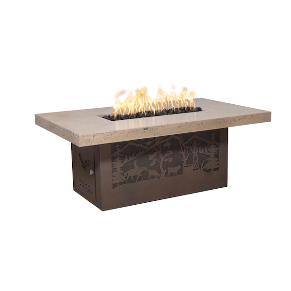The Outdoor Plus 60 x 36 Rectangle Outback Fire Pit, Rustic Moss Stone Concrete Top, Liquid Propane - OPT-OBCR6036PCFSEN-RMS-WHT-LP
