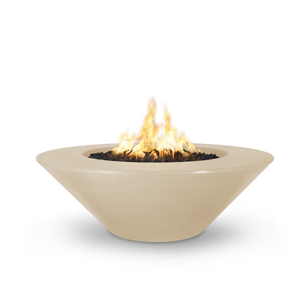 The Outdoor Plus 48 Round Cazo Fire Pit - GFRC Concrete - Vanilla - Spark Ignition with Flame Sense - Natural Gas - OPT-CZ48FSEN-VAN-NG