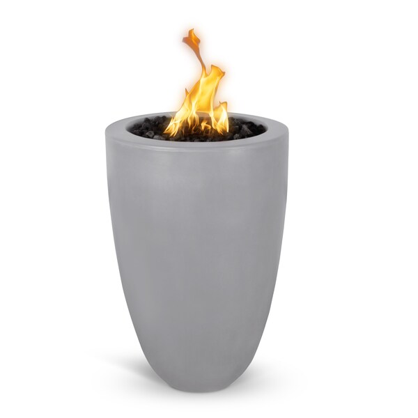 The Outdoor Plus 22 Round Castillo Fire Pillar, GFRC Concrete, Natural Gray, Liquid Propane - OPT-CSTO22ADEKIT-NGY-LP