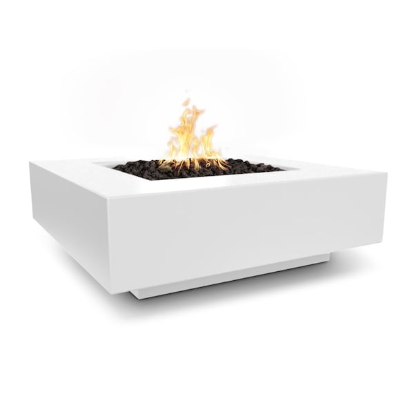 The Outdoor Plus 48 Square Cabo Fire Pit - GFRC Concrete - White - Plug & Play Electronic Ignition - Liquid Propane - OPT-CBSQ48EKIT-LIM-LP