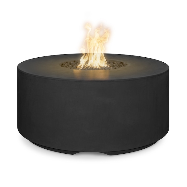 The Outdoor Plus 46 Round Florence Fire Pit, GFRC Concrete, Black, Low Voltage Electronic Ignition, Liquid Propane - OPT-FL4620E12V-BLK-LP