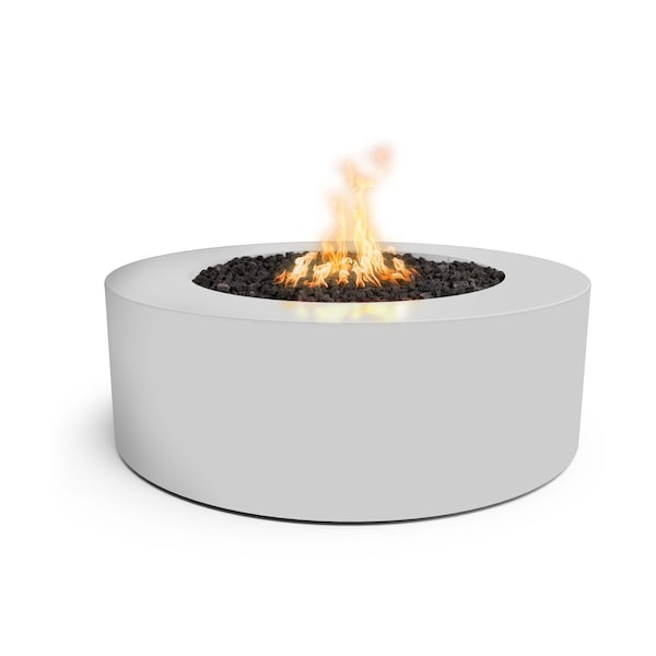 The Outdoor Plus 60 Round Unity Fire Pit, Powder Coated Metal, White, Low Voltage Electronic Ignition, Natural Gas - OPT-UNYPC60E12V-WHT-NG