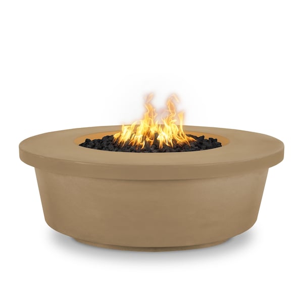The Outdoor Plus 48 Round Tempe Fire Pit - GFRC Concrete - Brown - Match Lit - Liquid Propane - OPT-TEM48-BRN-LP