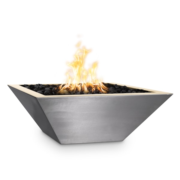 The Outdoor Plus 30 Square Maya Fire Bowl - Stainless Steel - Low Voltage Electronic Ignition - Natural Gas - OPT-30SQSSFOE12V-NG