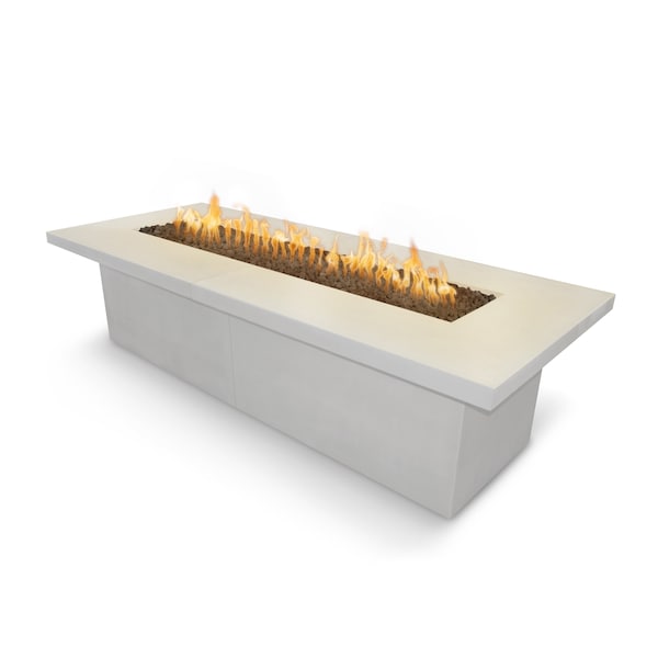 The Outdoor Plus 72 Rectangular Newport Fire Table, GFRC Concrete, White, Spark Ignition with Flame Sense, Natural Gas - OPT-NPTT72FSEN-LIM-NG