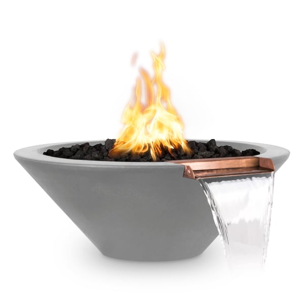 The Outdoor Plus 48 Round Cazo Fire & Water Bowl - GFRC Concrete - Natural Gray - Match Lit - Natural Gas - OPT-48RFW-NGY-NG
