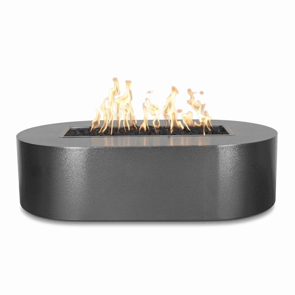The Outdoor Plus 84 Rectangular Bispo Fire Pit, Powder Coated Metal, Silver Vein, Spark Ignition w/Flame Sense, Nat. Gas - OPT-BSPPC84FSEN-SLV-NG