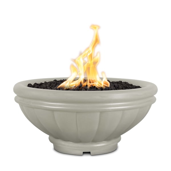 The Outdoor Plus 36 Round Roma Fire Bowl - GFRC Concrete - Ash - Low Voltage Electronic Ignition - Natural Gas - OPT-ROMFO36E12V-ASH-NG