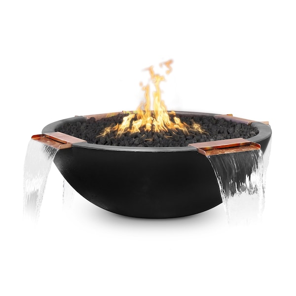 The Outdoor Plus 46 Round Sedona Fire, Water Bowl, GFRC Concrete, Rustic Gray, Liquid Propane - OPT-46RFW4WE12V-RGR-LP