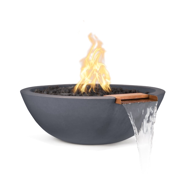 The Outdoor Plus 27 Round Sedona Fire & Water Bowl - GFRC Concrete - Gray - Match Lit - Natural Gas - OPT-27RFW-GRY-NG
