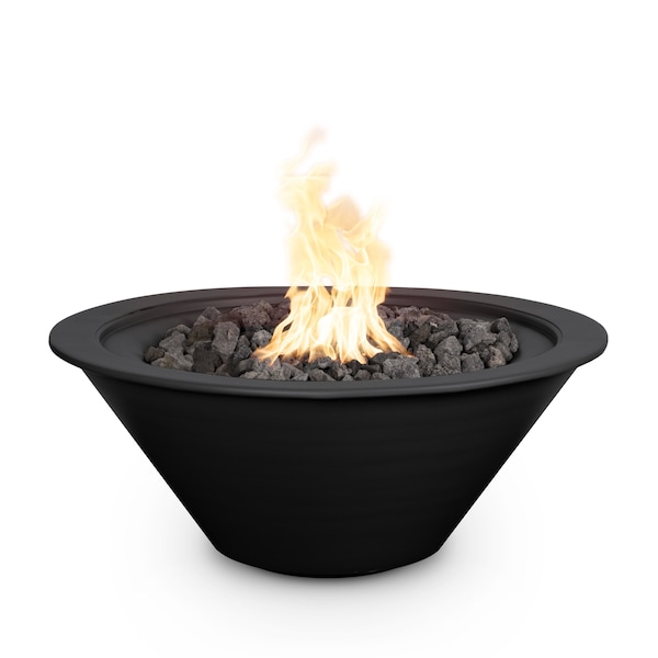 The Outdoor Plus 36 Round Cazo Fire Bowl - Powder Coated Metal - Black - Match Lit with Flame Sense - Liquid Propane - OPT-R36PCFOFSML-BLK-LP