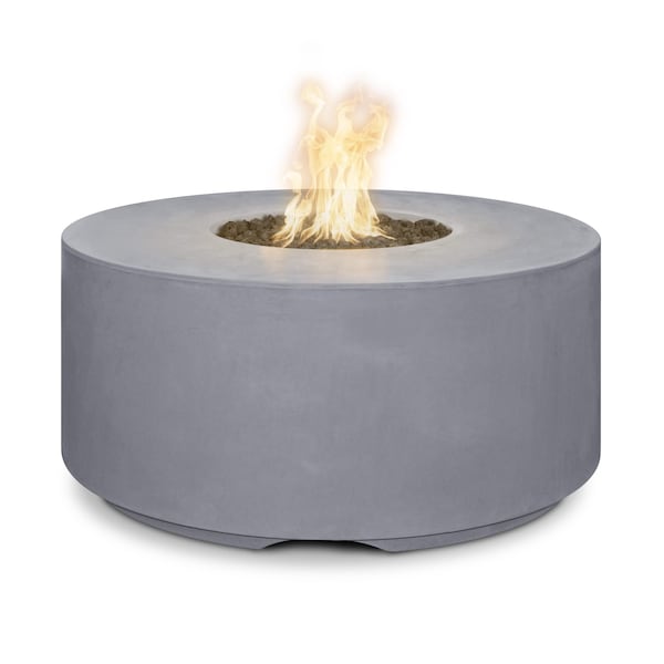 The Outdoor Plus 46 Round Florence Fire Pit, GFRC Concrete, Gray, Spark Ignition with Flame Sense, Liquid Propane - OPT-FL4620FSEN-GRY-LP