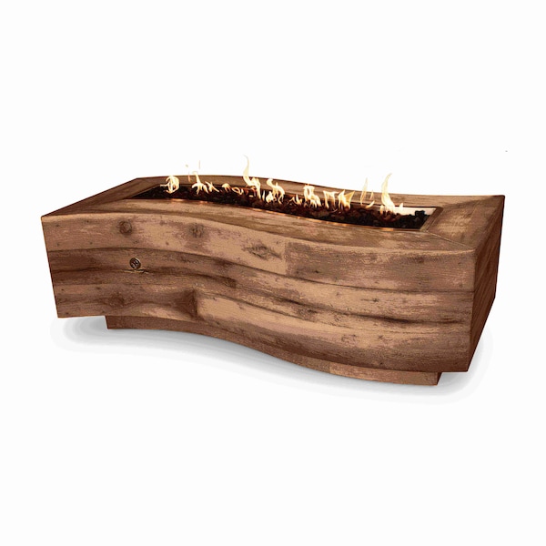The Outdoor Plus 72 Rectangular Big Sur Fire Pit - Wood Grain GFRC Concrete - Oak - Match Lit - Liquid Propane - OPT-BGSR72-OAK-LP