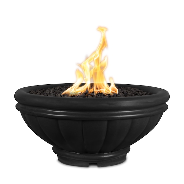 The Outdoor Plus 24 Round Roma Fire Bowl - GFRC Concrete - Black - Match Lit - Natural Gas - OPT-ROMFO24-BLK-NG