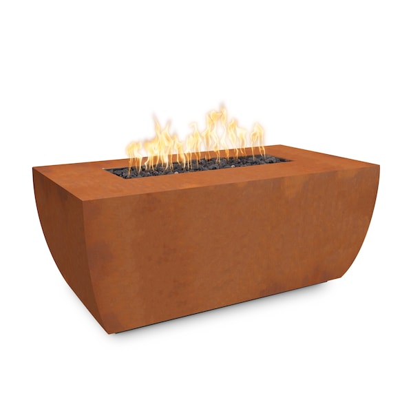 The Outdoor Plus 84 Rectangular Avalon Fire Pit - Corten Steel - Plug & Play Electronic Ignition - Liquid Propane - OPT-AVLCS8424EKIT-LP