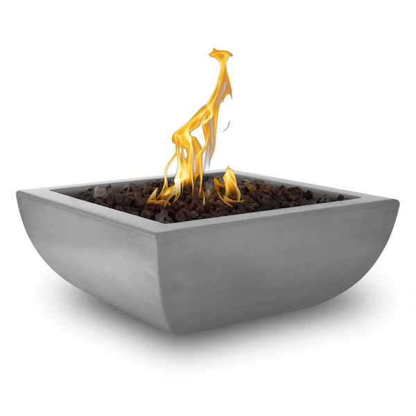 The Outdoor Plus 30 Square Avalon Fire Bowl, GFRC Concrete, Natural Gray, Match Lit with Flame Sense, Liquid Propane - OPT-AVLFO30FSML-NGY-LP