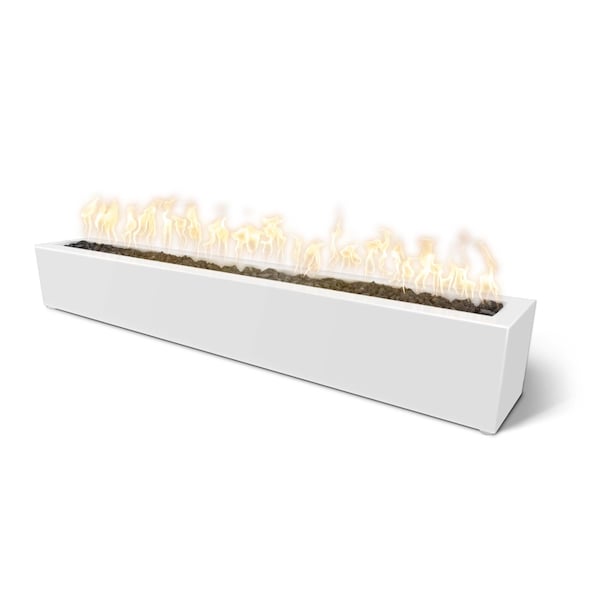 The Outdoor Plus 48 Rectangular Eaves Fire Pit, Powder Coated Metal, White, Play Electronic Ignition, Liquid Propane - OPT-LBTPC48EKIT-WHT-LP