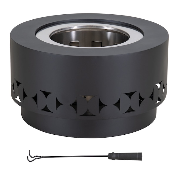 Sunjoy 28 in Smokeless Fire Pit with Ash Pan and Poker, Portable Wood Burning Fireplace, Black - A301060800