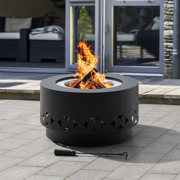 Sunjoy 28 in Smokeless Fire Pit with Ash Pan and Poker, Portable Wood Burning Fireplace, Black - A301060800