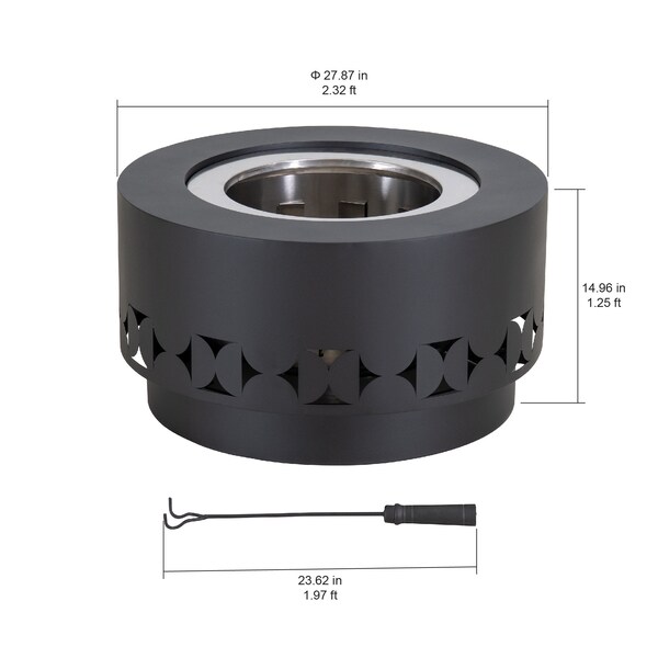 Sunjoy 28 in Smokeless Fire Pit with Ash Pan and Poker, Portable Wood Burning Fireplace, Black - A301060800