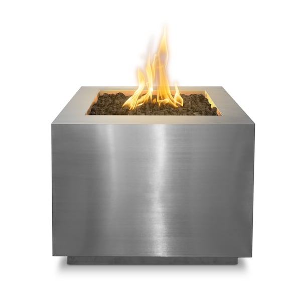 The Outdoor Plus 60 Square Forma Fire Pit - Stainless Steel - Match Lit with Flame Sense - Natural Gas - OPT-6060SQSSFSML-NG