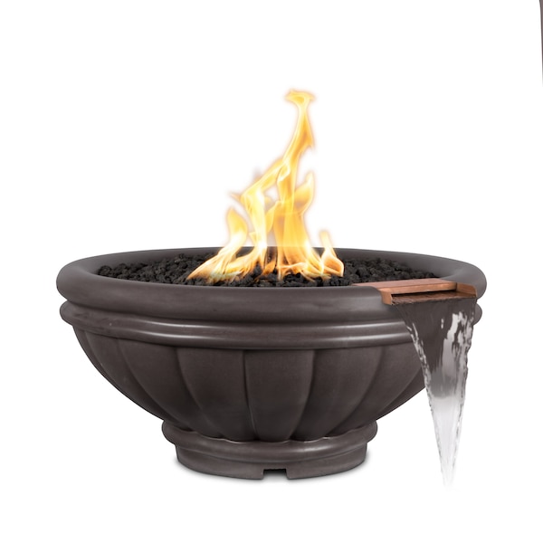 The Outdoor Plus 36 Round Roma Fire & Water Bowl, GFRC Concrete, Chestnut, Low Voltage Electronic Ignition, Natural Gas - OPT-ROMFW36E12V-CST-NG