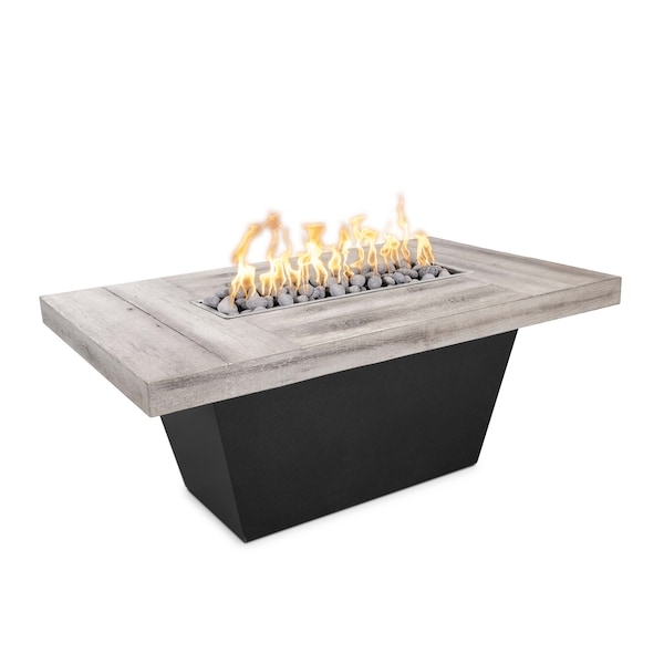 The Outdoor Plus Tacoma Wood Grain, Steel Fire Pit 48x30,110V Play Electr. Ignition, Ivory Concrete Top, Liq. Propane - OPT-TACW4830EKIT-IVY-BLK-LP