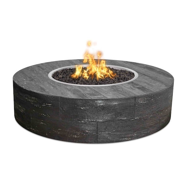 The Outdoor Plus 60 Round Seqouia Fire Pit - Wood Grain GFRC Concrete - Ebony - Match Lit - Natural Gas - OPT-SEQ60-EBN-NG