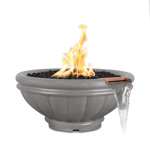 The Outdoor Plus 24 Round Roma Fire & Water Bowl - GFRC Concrete - Natural Gray - Match Lit - Natural Gas - OPT-ROMFW24-NGY-NG