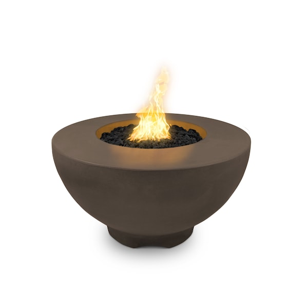 The Outdoor Plus 37 Round Sienna Fire Pit - GFRC Concrete - Chocolate - Match Lit with Flame Sense - Liquid Propane - OPT-RF37FSML-CHC-LP