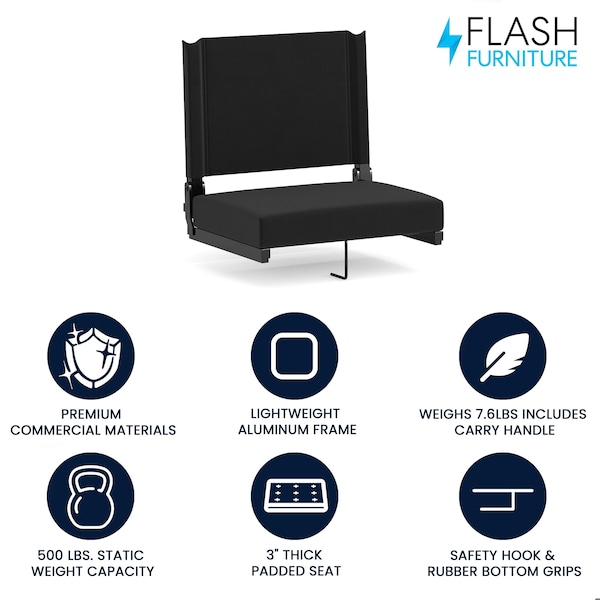 Flash Furniture Stadium Chair, Black - XU-STA-BK-GG