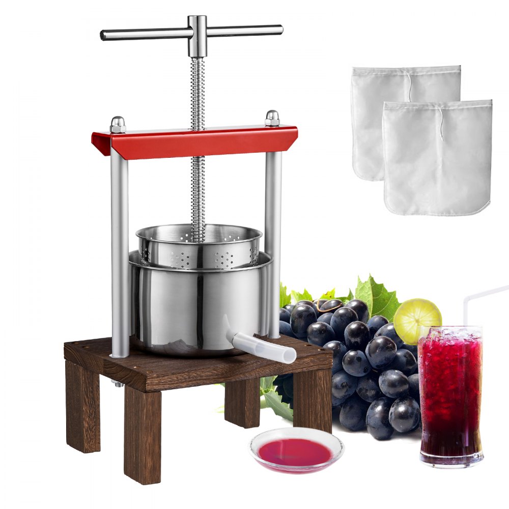 VEVOR Fruit Wine Press, 0.53 Gallon/2L, 2 Stainless Steel Barrels, Manual Juice Maker, Cider Apple Grape Tincture Vegetables Honey Olive Oil Making Press with T-Handle & Stable Base for Kitchen, Home - TSGJYZJMXJ2LTCGH1V0