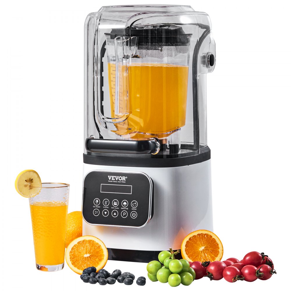 VEVOR Professional Blender with Shield, Commercial Countertop Blenders, 68 oz Jar Blender Combo, Stainless Steel 9 Speed & 5 Functions Blender, for Shakes, Smoothies, Peree, and Crush Ice, White - TSSBJ20L1600WCAX2V1
