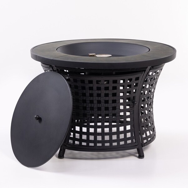 Deko Living Round Outdoor Propane Gas Fire Pit Table 8,000 BTU, Lava Rock Filler - COB10009