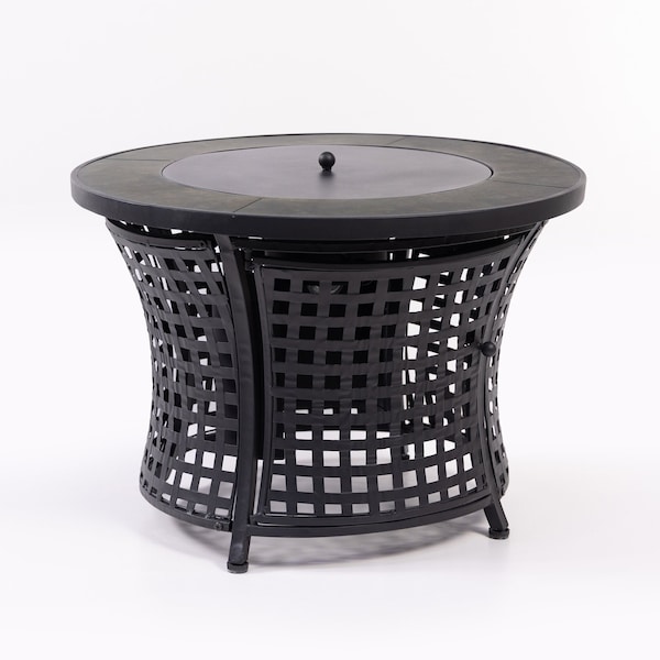 Deko Living Round Outdoor Propane Gas Fire Pit Table 8,000 BTU, Lava Rock Filler - COB10009