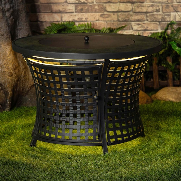 Deko Living Round Outdoor Propane Gas Fire Pit Table 8,000 BTU, Lava Rock Filler - COB10009
