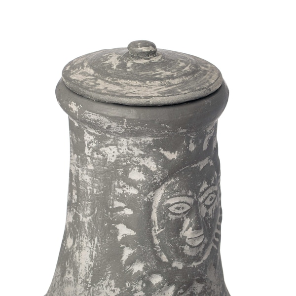 Vintiquewise Outdoor Clay Chiminea Fireplace Sun Design Wood Burning Fire Pit with Sturdy Metal Stand, Stone Gray - QI004631.G