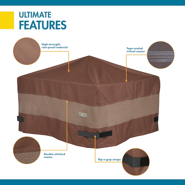Duck Covers Ultimate Mocha Patio Square Fire Pit Cover, 50"L x 50"W x 24"H - UFPS5050