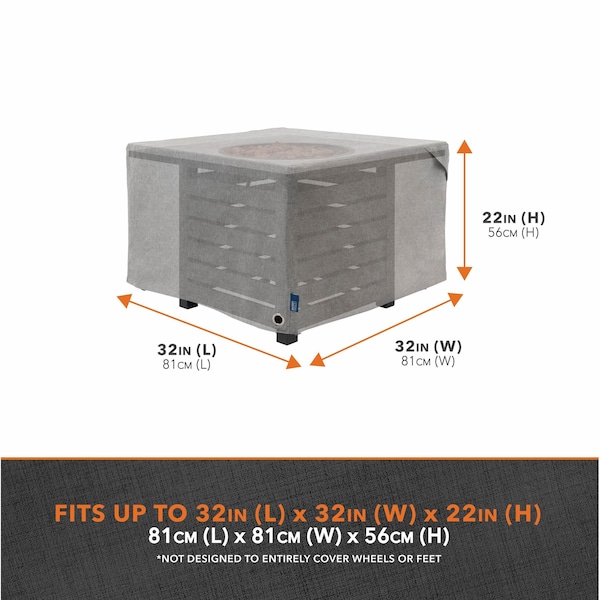 Modern Leisure Garrison Square Fire Pit Table Cover, Waterproof, 32 in. Square x 22 in. H, Granite - 3107