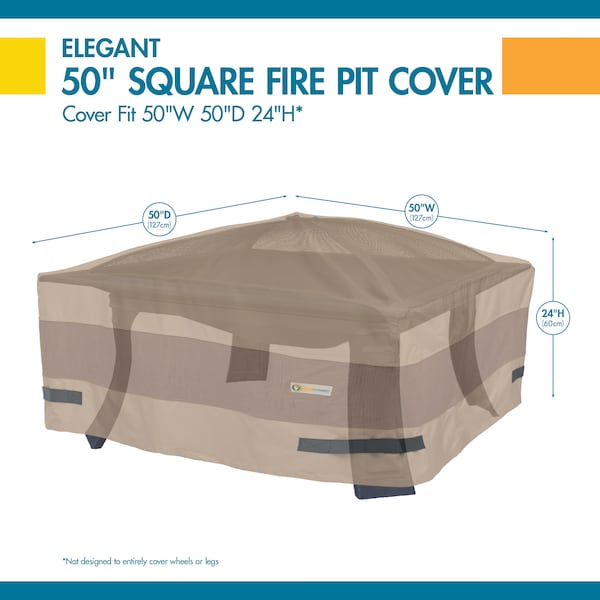 Duck Covers Elegant Swiss Coffee Patio Square Fire Pit Cover, 50"x50"x24" - LFPS5050