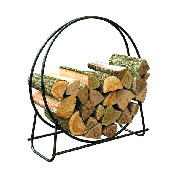 B & K Panacea Black Powder Coated Steel Log Hoop Rack - 15209