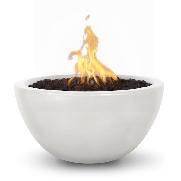 The Outdoor Plus 38 Round Luna Fire Pit - GFRC Concrete - White - Plug & Play Electronic Ignition - Natural Gas - OPT-LUN38EKIT-LIM-NG