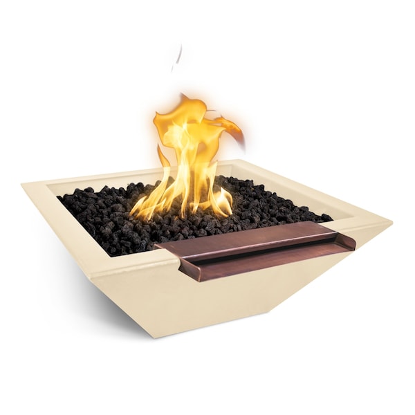 The Outdoor Plus 24 Square Maya Fire, Water Bowl, GFRC Concrete, Vanilla, Low Voltage Electronic Ignition, Liquid Propane - OPT-24SFWWSE12V-VAN-LP