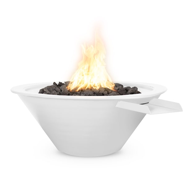 The Outdoor Plus 36 Round Cazo Fire & Water Bowl, Powder Coated Metal, White, Match Lit with Flame Sense, Natural Gas - OPT-R36PCFWFSML-WHT-NG