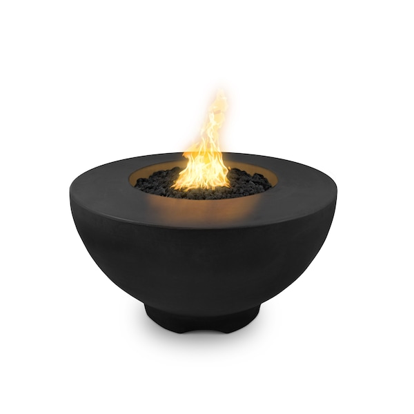 The Outdoor Plus 37 Round Sienna Fire Pit - GFRC Concrete - Black - Match Lit with Flame Sense - Liquid Propane - OPT-RF37FSML-BLK-LP