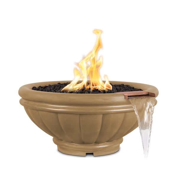 The Outdoor Plus 36 Round Roma Fire & Water Bowl - GFRC Concrete - Brown - Match Lit - Natural Gas - OPT-ROMFW36-BRN-NG