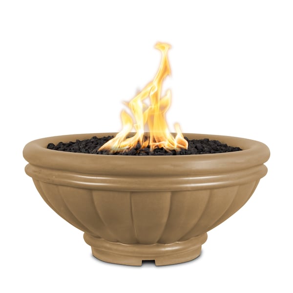 The Outdoor Plus 24 Round Roma Fire Bowl - GFRC Concrete - Brown - Match Lit - Natural Gas - OPT-ROMFO24-BRN-NG
