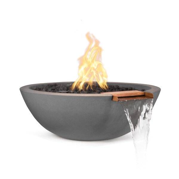 The Outdoor Plus 33 Round Sedona Fire, Water Bowl, GFRC Concrete, Natural Gray, Natural Gas - OPT-33RFWE12V-NGY-NG