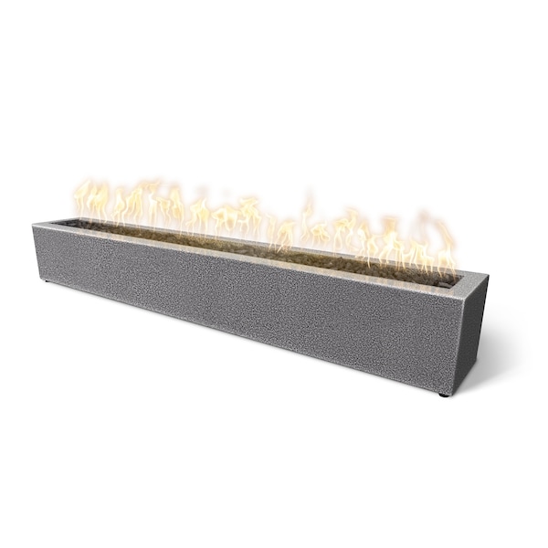 The Outdoor Plus 72 Rectangular Eaves Fire Pit, Powder Coated Metal, Silver Vein, Natural Gas - OPT-LBTPC72E12V-SLV-NG